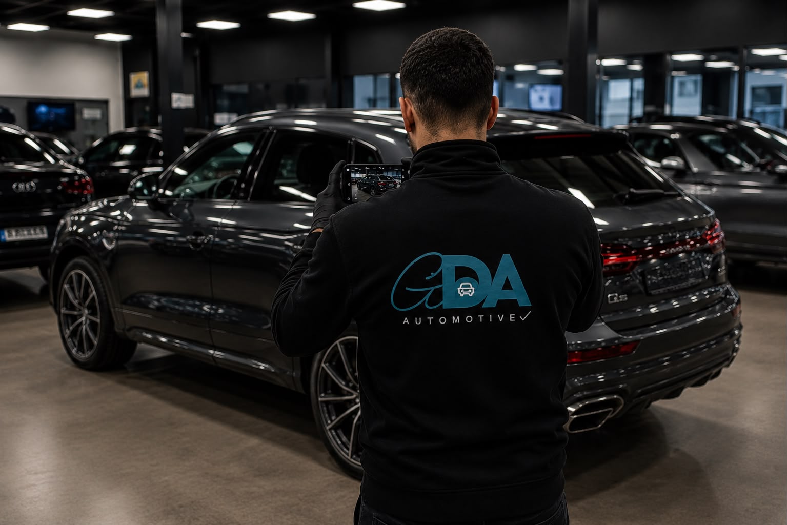 Inspecteur van GDA Automotive fotografeert een leasevoertuig tijdens de inspectie